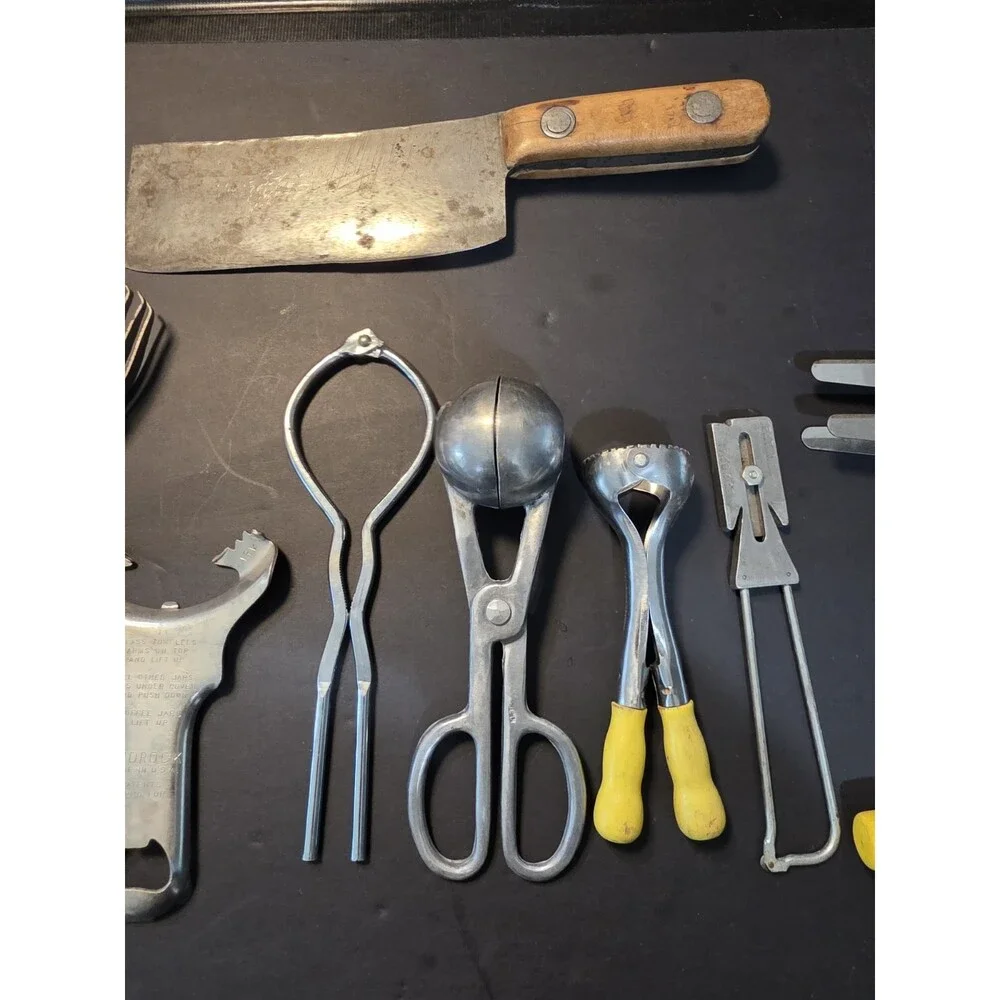Vintage Kitchen Tools Lot 8 Pc Meat Cleaver Foley Chopper Androck Jar Opener